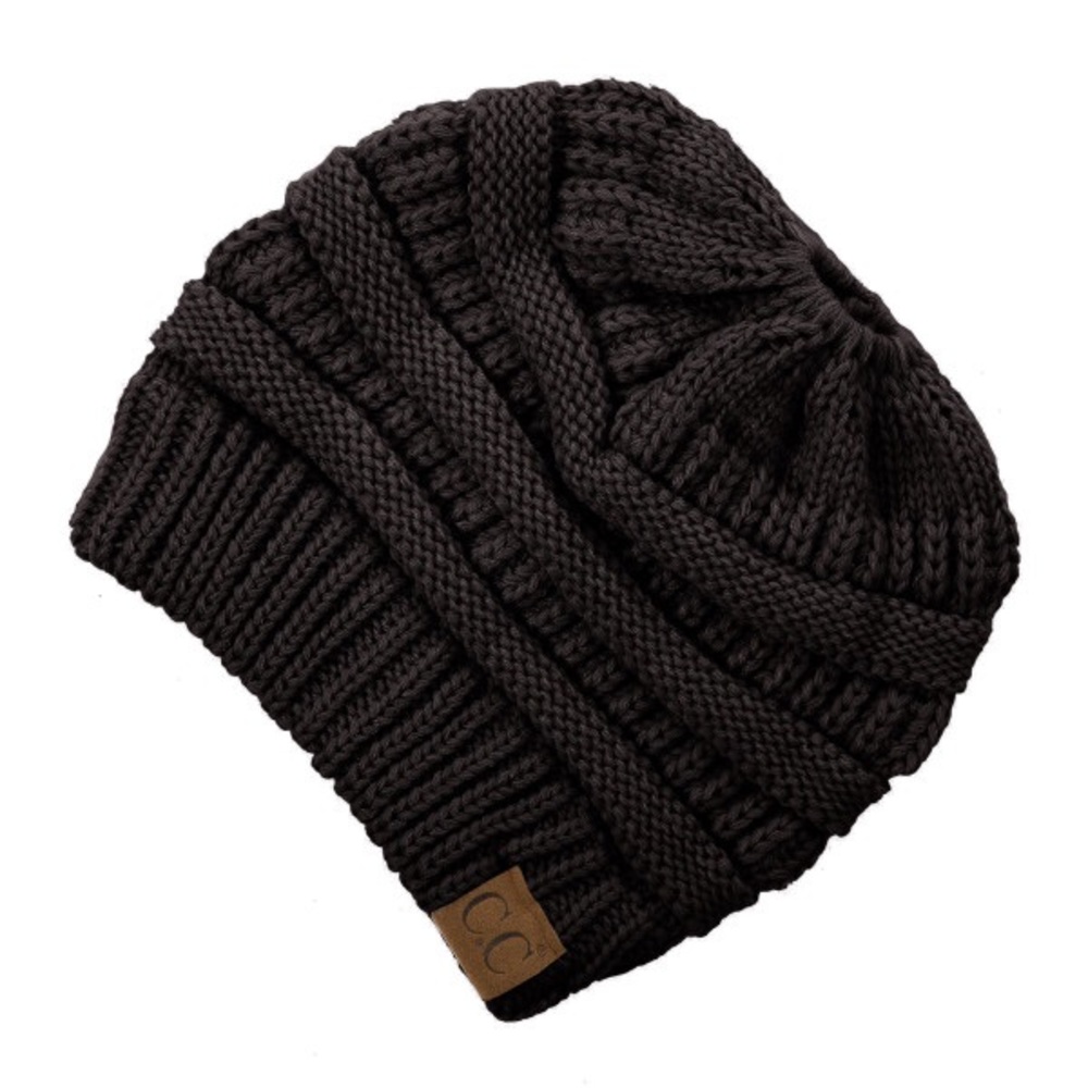 Messy Bun Knitted Beanie Hat